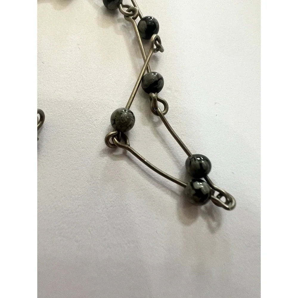 Artisan Wire Beaded Bracelet Gray‎ Black Beads Minimalist Modernist Open Airy